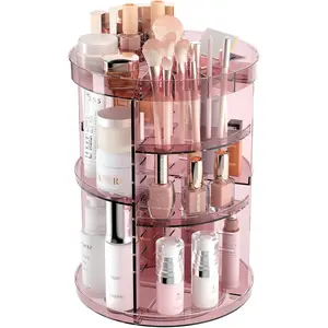 360 Rotating Makeup Organizer with Lipstick Slots, 8 Adjustable Layers Spinning Skincare Organizers, Large Capacity Desk Storage, Carousel  Shelf for Vanity Bathroom Countertop
