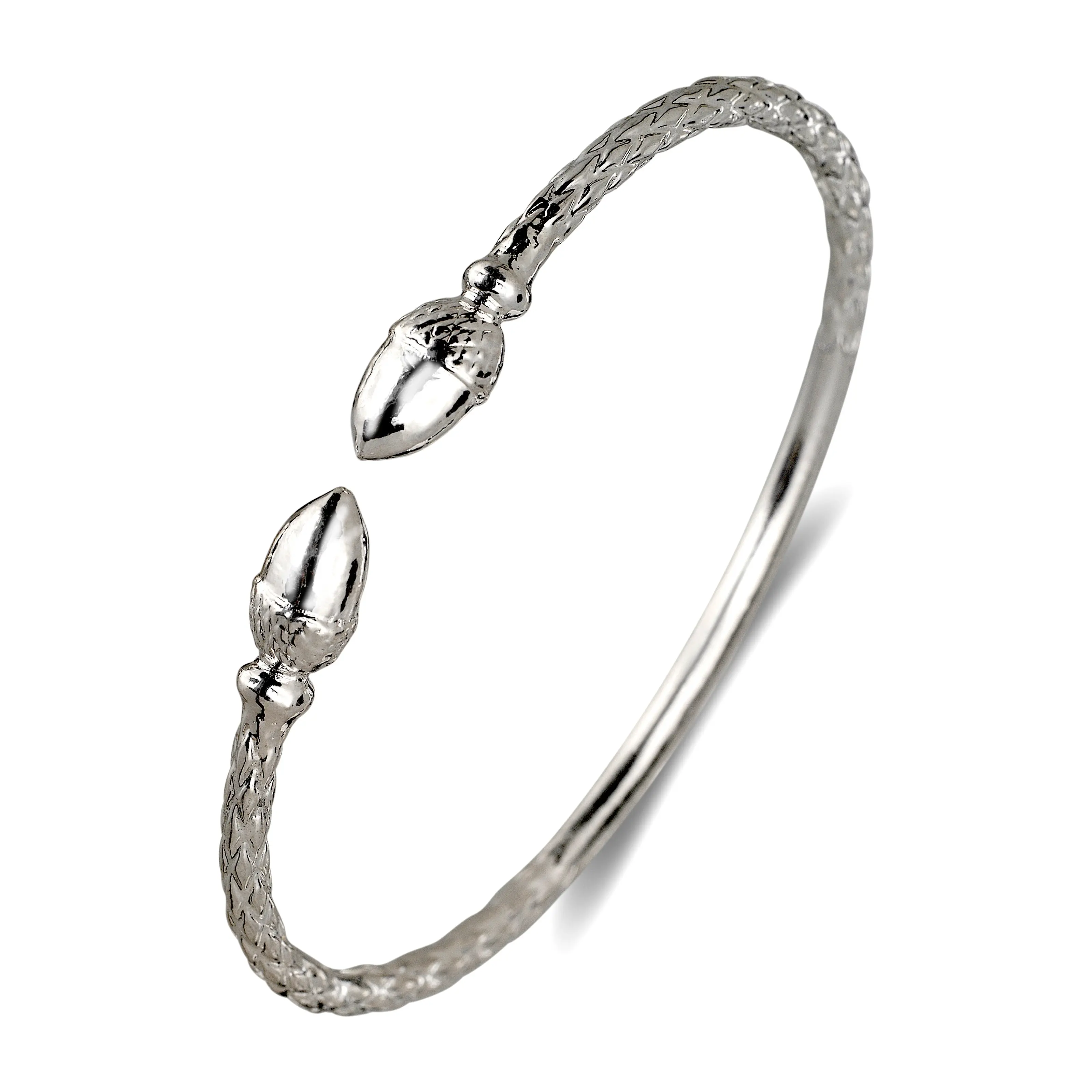 BETTER JEWELRY Bracelet Bangle for Adults, Handcrafted West Indian .925 Sterling Silver with Acorn Ends, Bracelet Bangle Silver, Bangles
