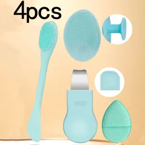 4-piece facial cleansing set, blackhead removal tool, 2-in-1 pore cleansing brush, silicone dual-use blackhead shovel, silicone mask brush, lazy glove puff, face wash puff, pore cleansing, facial cleansing skin care, mask applicator