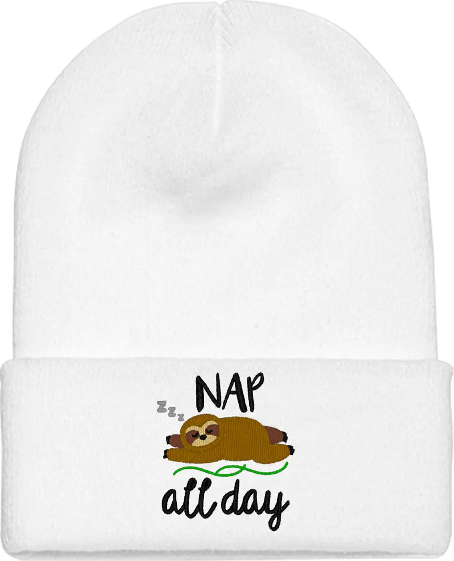 Nap All Day Sloth Knit Beanie