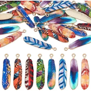 32Pcs Feather Charms, 8 Colors 1.5 inch Enamel Feather Pendants Native American Charms Bohemian Wing Charm Plumage Charm for Earrings Dreamer Catcher Necklace Bracelet Jewelry Macrame