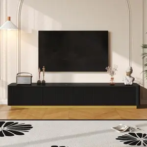 【Bellemave】ON-TREND Luxury Fluted TV Stand for TVs Up to 85", Faux Marble Tabletop Media Console with 4 Drawers, Curved Profile Design, Modern Entertainment Center with Gold Base for Living Room