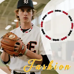 Baseball Necklace for Boys, Handmade Beaded Baseball Chain with Rhinestone Diamond Clay Baseball Charm, Sport-Inspired Men’s Necklace Gift for Baseball Players Fans, 21.7 in