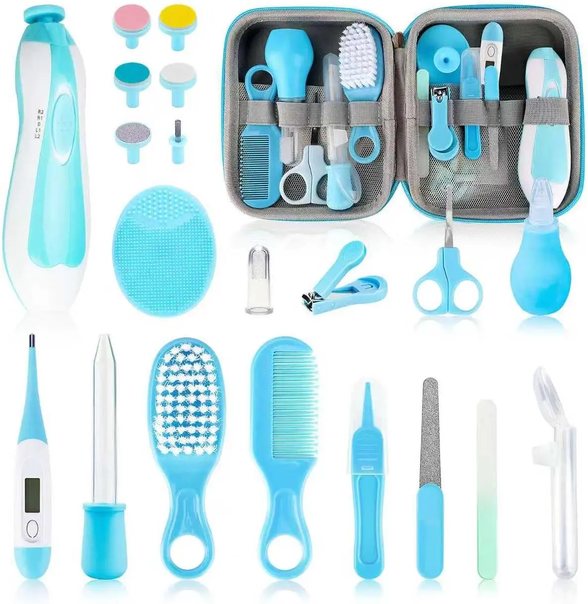 Baby Healthcare and Grooming Kit,21 in 1 Baby Electric Nail Trimmer Set, Baby Grooming Kit,Newborn Nursery Health Care Set,Infant Comb,for Newborn Infant Toddler Kids (Blue)
