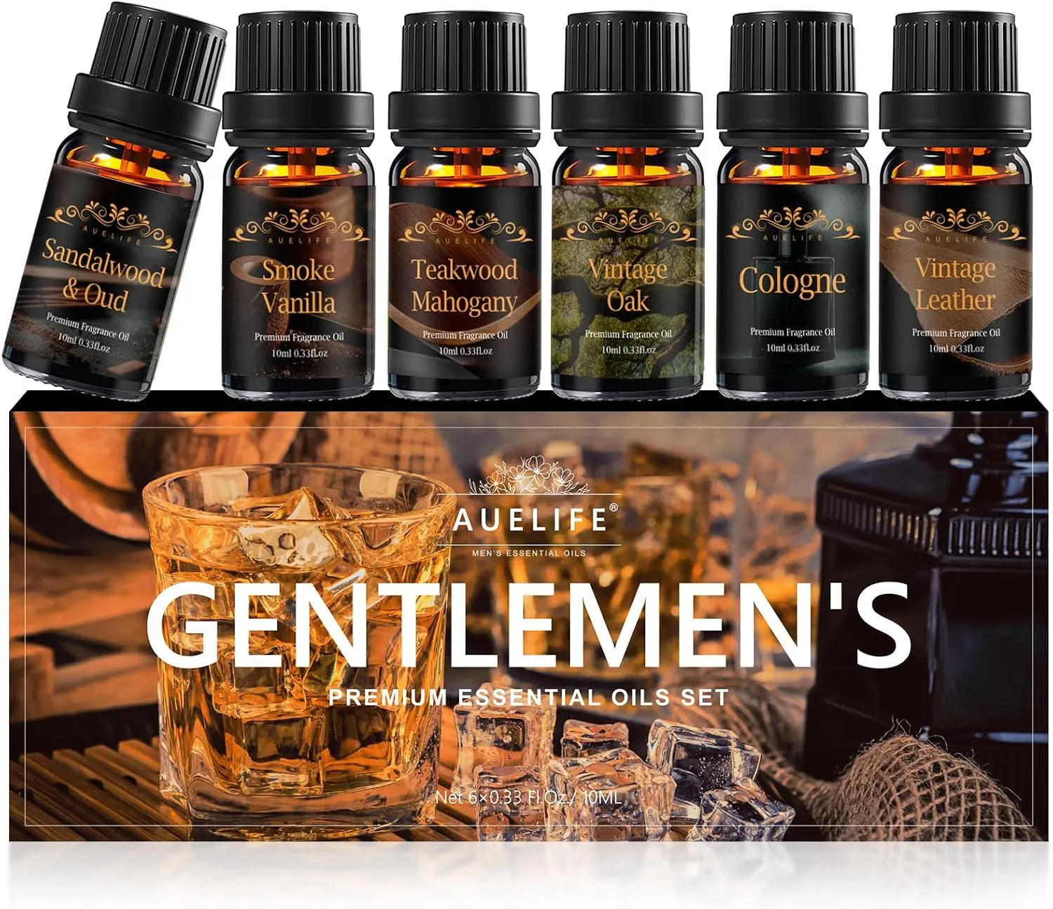 Men Essential Oils Set for Diffusers for Home, 6x10ml Scented Oil,Masculine Essential Oil for Candle Making, Aromatherapy Gift Set for Men, Mahogany, Sandalwood,Cologne,Smoke Vanilla, Leather