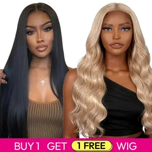 [Blend] Get 2 for 1! Buy 1 Get 1 Free Blended Human Hair Lace Front Wig | 180% Density, #1B Straight Hair & #27 Body Wave #SummerVibes