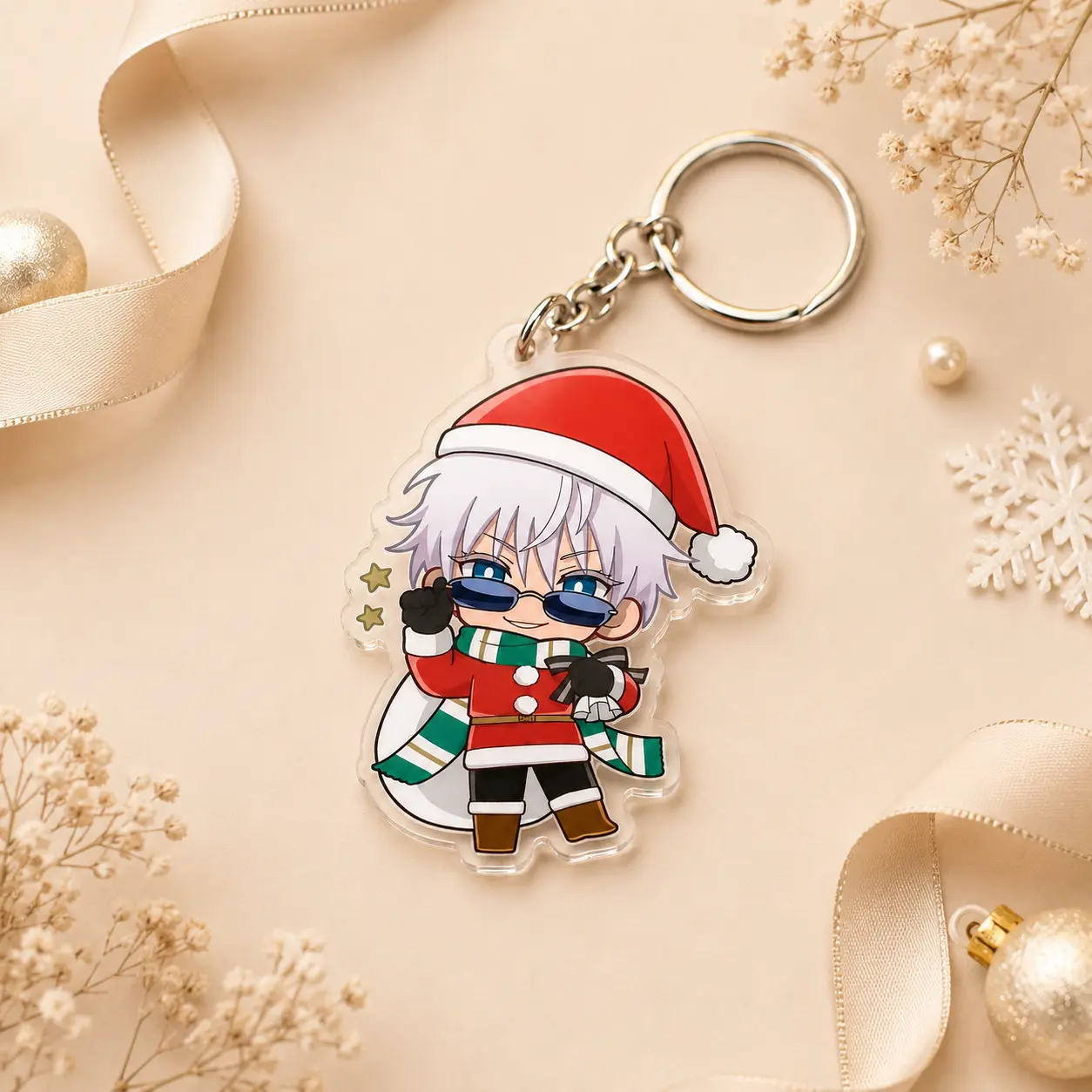 Christmas Anime Kaisenn Jujusu Acrylic Keychain, Cute Santa Character Key Ring, Festive Holiday Bag Charm, Winter Stocking Stuffer Gift