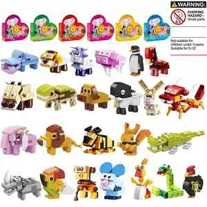 Animal Creative Building Blocks Valentine's Day Card Set for Kids, 24 Piece Toy Gift with Heart Boxes, Perfect Birthday Present