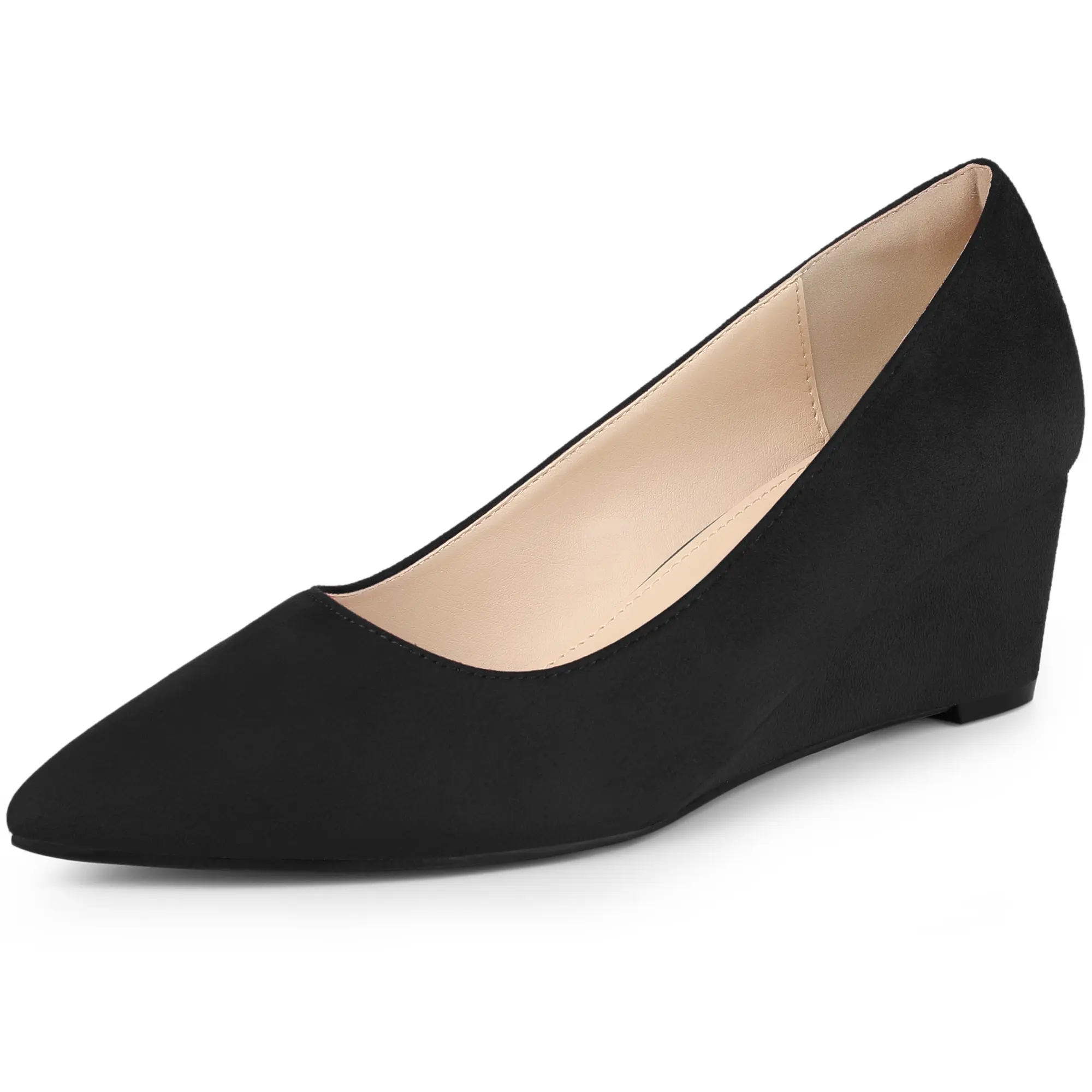 BLISSFUL STEP Pointed Toe Slip on Wedge Heel Pumps