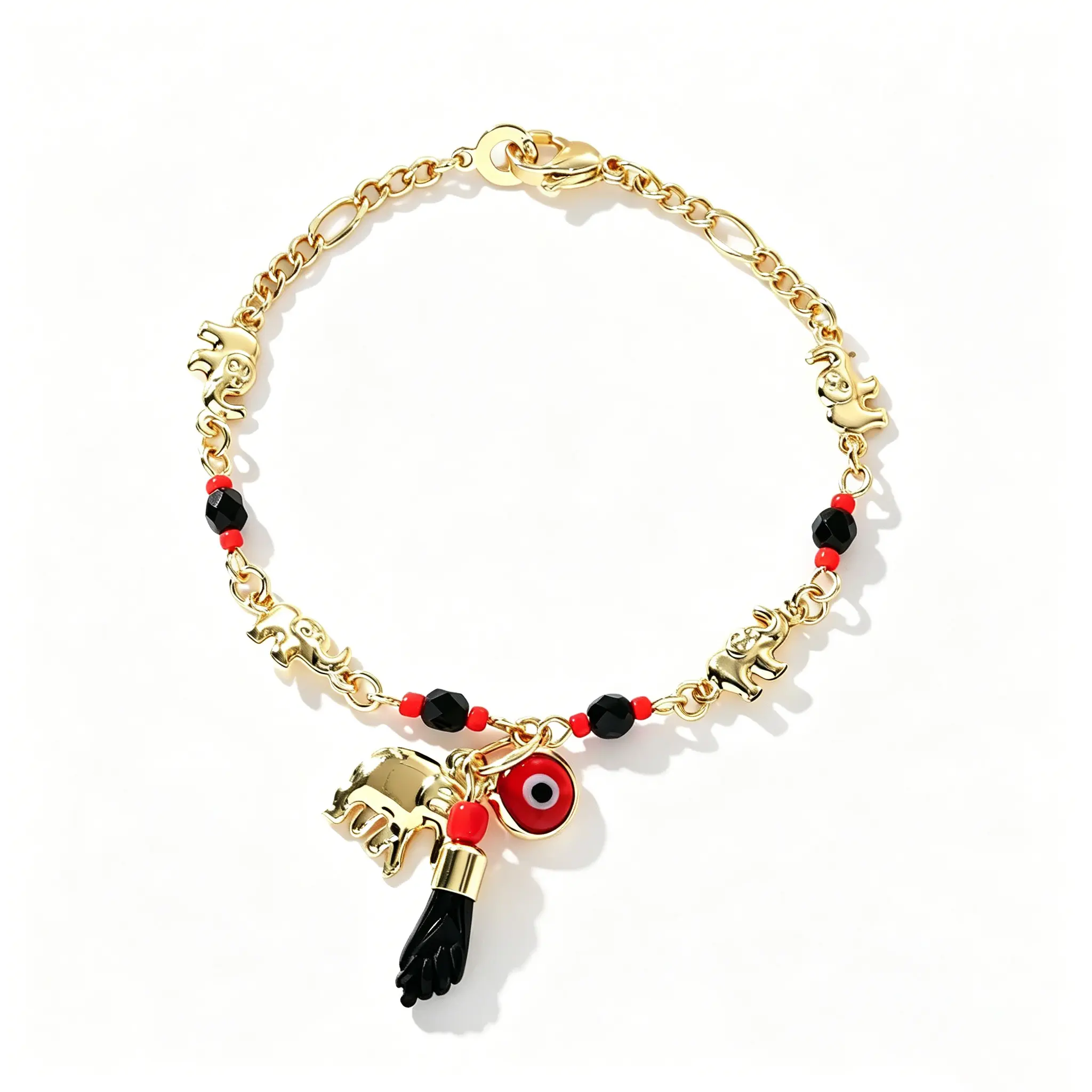 Bracelet 14K Gold Plated Elephant Evil Eye Protection Bracelets Aujustable Anklets Bohemian Boho Style Finger Cross Hypoallergenic Lucky Bracelet Fashion Accessories for Women Ideal Gift