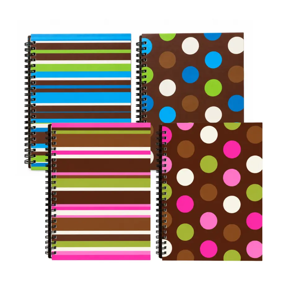 Y2K A5 Spiral Notebooks, 4 Pack, 70 Lined Sheets, Retro Stripe & Polka Dot Journal Set