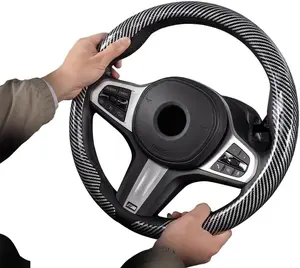 OKtree Carbon Fiber Steering Wheel Protector Faux Leather Sport Grip Interior Upgrade