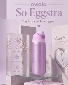 Owala FreeSip 32oz So Eggstra Purple Glitter Limited Edition Insulated Water Bottle Leak Proof Built In Straw Cute Aesthetic Gift for Her
