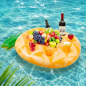 Inflatable Pool Floating Drink Holder Tray, PVC Multi-Compartment Beverage Organizer for Cans, Wine Glasses, Fruit, Snacks and Phone Storage, Portable Floating Serving Plate for Swimming Pools, Beach Parties, Water Sports and Lake Activities