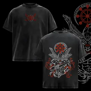 Mahoraga T-Shirt – Vintage Washed Oversized Jujutsu Kaisen Anime Graphic Tee, Dark Cursed Spirit Streetwear, Heavy Cotton Acid Wash Shirt, Soft Casual Unisex Apparel, Gift for JJK Fans