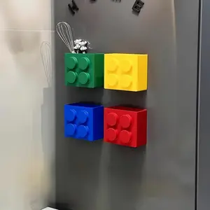 4Pcs Magnetic Building Block Fridge Storage Rack, fridge magnet，Magnetic Wall Shelf for Kitchen Plastic Wrap Seasoning Organizer, Practical Household Storage Accessory, Nice Housewarming Holiday Gift