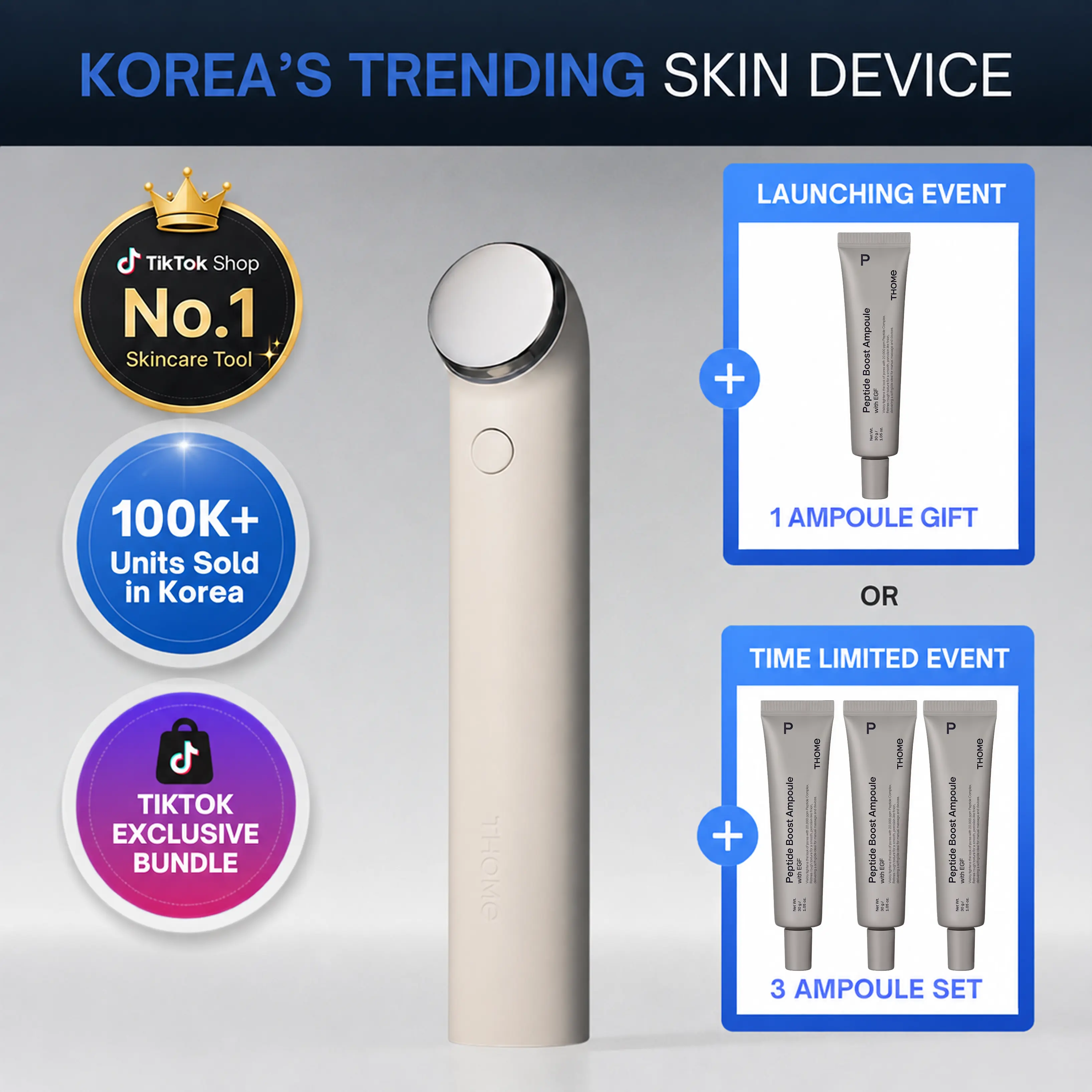 [THOME Official] The Glow Signature launching SET ㅣ LDM Device + device optimized peptide boost Ampoule 1 or 3