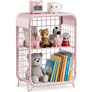 Cute Nightstand, Metal End Table, Side Table with Storage, 3-Tier Narrow End Table for Girls, Small Beside Table for Bedroom, Living Room, Office, Decor, Pink