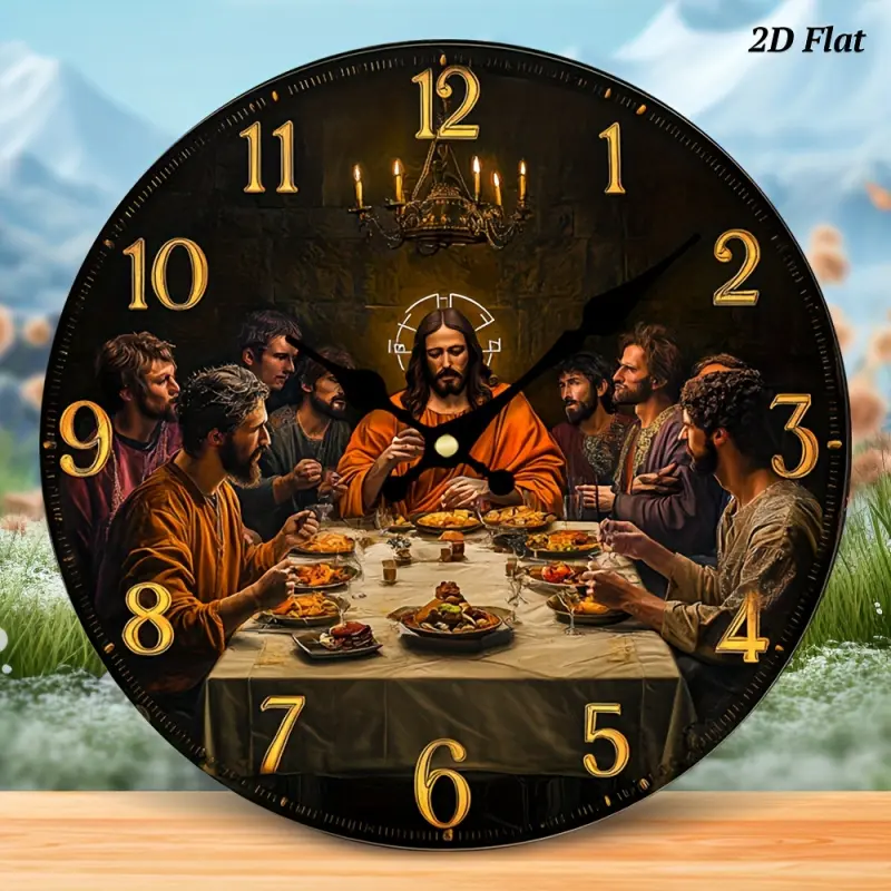 1 piece <The Last Supper> Jesus Christ Religious Acrylic Wall Clock - Silent Round Clock, Easy-to-Read Large Numbers, Suitable for Home, Office, Church Decoration - Ideal Gift for History and Art Enthusiasts, Scene of the Last Supper between Jesus a