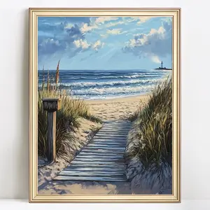 Seaside Scenery Pattern DIY Diamond Arts Colorful Painting Kit without Frame, 1 Set 5D Diamond Decorative Painting, DIY Wall Art Decoration for Home Office Diamond Painting Kits, Handicraft