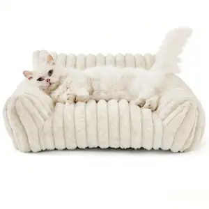 ComfyFleece Cute Cat Couch for Pets - Fluffy Dog Bed Small Medium Size Dog with Premium Soft Corduroy Fleece, Pet Sofa with Washable Cover, Supportive Couch Bed for Small Dogs