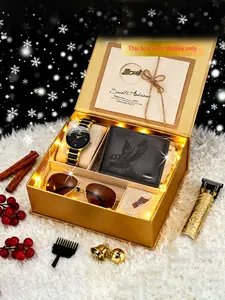 Men's Fashion Watch Set with Sunglasses, Hair Trimmer, Wallet, Keychain, Greeting Card, Gift Set Box, Perfect Gift for Daily Use, Holidays