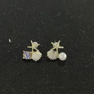 Ocean Vibes Starfish Pearl Stud Earrings – Trendy Cartilage Jewelry