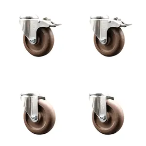Service Caster SCC-SS316BHTTL20S414-GFNSHT-2-S-2 316 Stainless Steel High Temperature Glass Filled Nylon Swivel Bolt Hole Wheel-Shaped Castors, 4 in. Brown Wheels - Set of 4