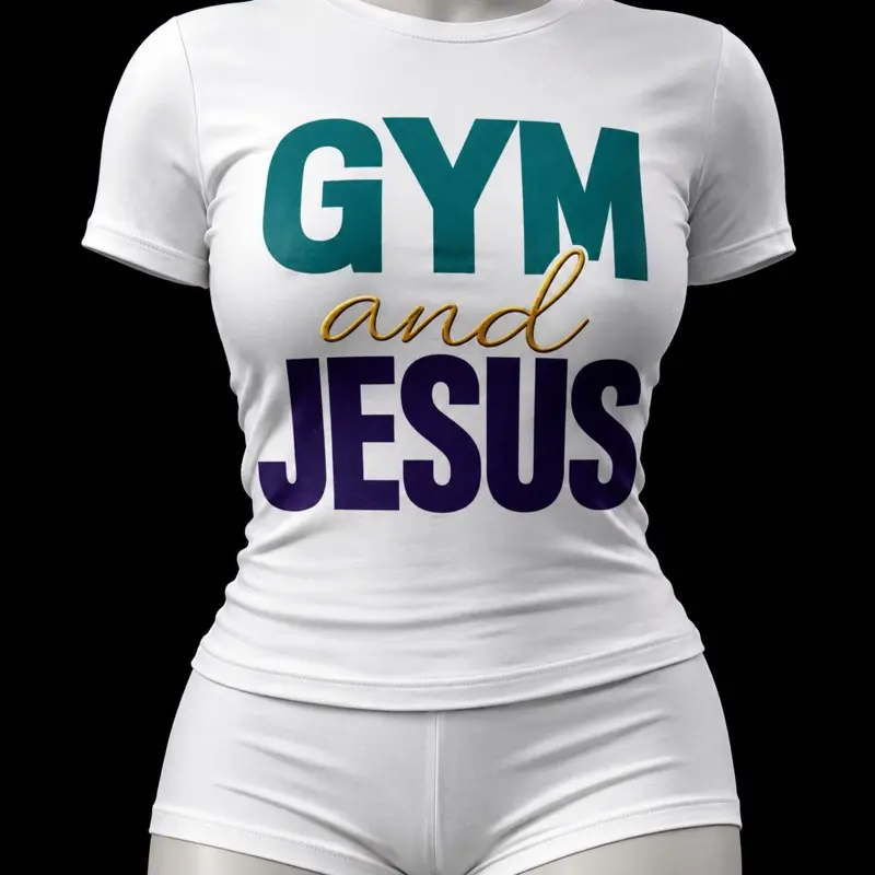 Faith and Fitness Shirt Gym and Jesus Tee, Christian Gym Wear Graphic T-Shirt christian fitness shirt faith based workout tee motivational christian shirt workout shirt for women faith and fitness apparel Womenswear Casual Dress Top