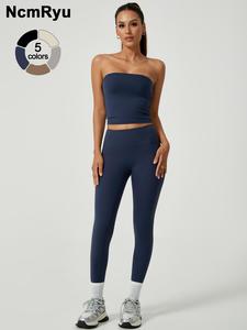 2 piece set women's sports vest pants patchwork high elasticity strapless high waist cinched belly and beautiful hip line design comfortable breathable sexy fashionable yoga clothes gym training golf tennis clothes women's sports clothes, gym outfit