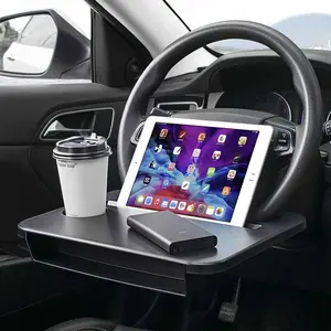 Double-use 14.5*11-inch Steering Wheel Tray for Car, with Drinks Holder, for Eating and Using with Pad Laptop, Multipurpose Travel Car Accessory, Fits Most Vehicle Steering Wheels