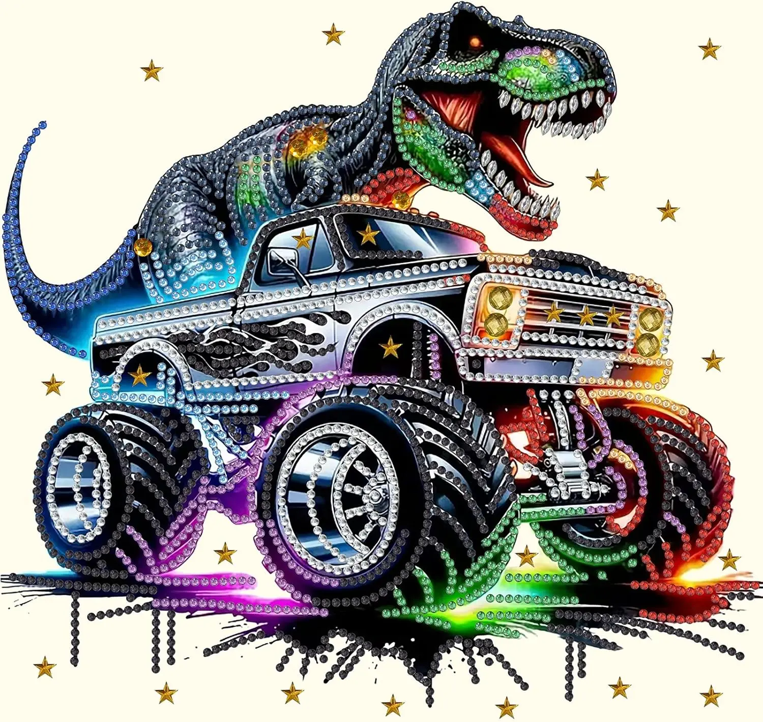 5D Special Shape Diamond Painting, Dinosaur Diamond Art Kits for Adults | Dinosaur Truck,DIY  Partial Diamond Art, Diamond Dots, Gem Art, Diamond Dotz, Wall Art, Adult Crafts, 11.8x11.8 in