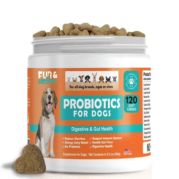 Fur & Health Probiotics Soft Chews for Dogs Digestive Health Prevents Diarrhea, Gut Flora Allergies Pet Diarrhea Gas Treatment Upset Stomach Relief