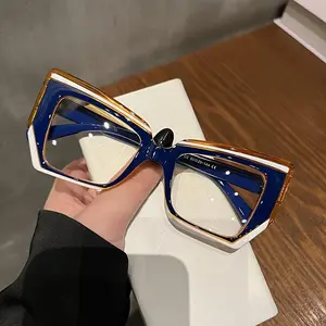 Cat Eye Glasses TR90 Frame Clear Lens Computer Glasses Color Block Fashion Spectacles For Women