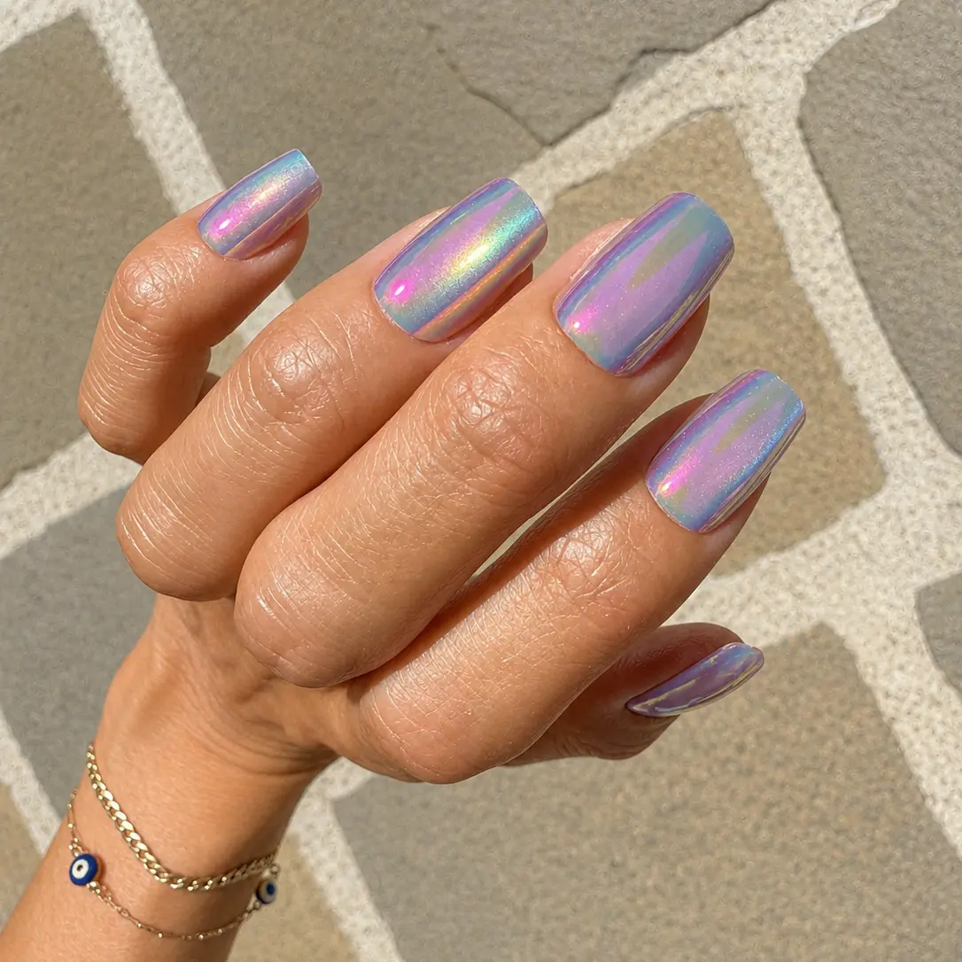 Premium Seaside Press-On Nails - Chromed Magnetic Finish Nail Decorations with Depth Effect