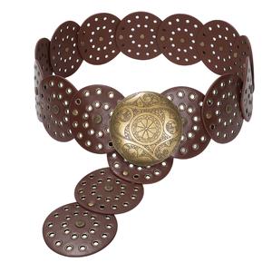 JASGOOD Women Western Concho Belts Wide Hollow Disc Leather Belt Cowgirl Boho Belt for Jeans Dresses with Metal Buckle