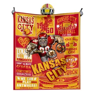 1pc Kansas City Football Fan Glam Flannel Throw Blanket - All Seasons, Machine Washable, Digital Print, 100% Polyester, Soft Knitted, Multipurpose, Creative Birthday & Christmas Gift,