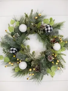 20” Christmas Pine Wreath with Ornaments , Cones & Berries