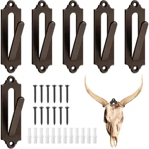 6 Pack European Style Mount Skull Hanger Deer Skull Hangers Euro Wall Mount Bracket Hook Complete with Simple Easy Installation Kits for Indoor Outdoor Small Game Animals Mule Brown