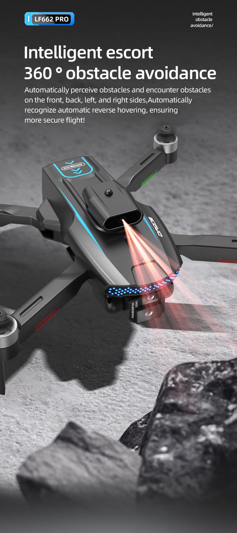 LF662 PRO 4K HD Triple Camera Flying Device, 360° Obstacle Avoidance Brushless Motor, 90° Electric Adjustable Lens, Foldable RC Aerial Camera with 20 Mins Flight Time, 1800mAh Battery, Optical Flow Hover, for Adults Beginners