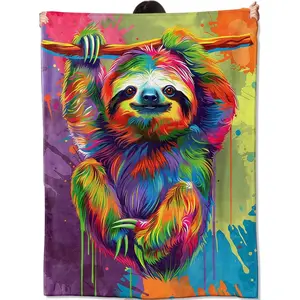 Colorful Sloth Doormat Gifts for Women Men Women, Rainbow Hues and Fun Animal Throw Doormats, Soft Comfy Lightweight for Home Couch Bed Sofa Decor, 280g fabric weight single-sided printing,Provides comfortable temperature
