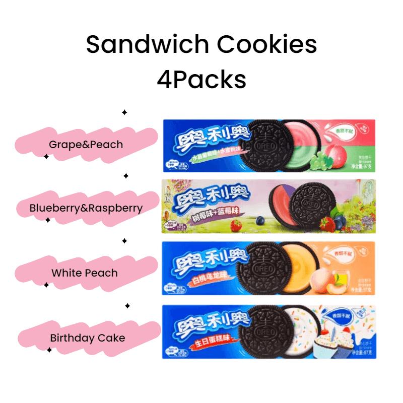 OREO [4Packs]Oreo Chocolate Sandwich Cookies, Grape&Peach/Blueberry&Raspberry/White Peach/Birthday Cake, 3.42oz/Pack