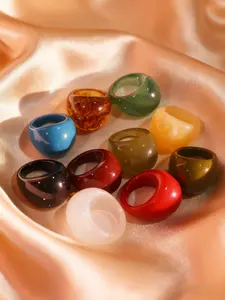 Boho Vintage Colorful Resin Stacking Ring Set, 10 Pcs Women's Fashionable Water Drop Design, Boho Style Rings, Bohemian Stackable Rings, High-End Light Luxury