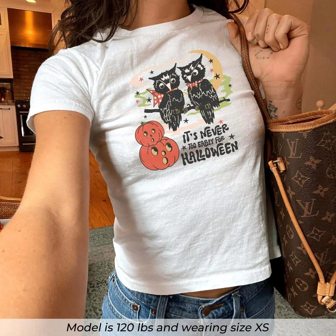 It's Never Too Early for Halloween Baby Tee, Vintage Owls and Pumpkin Shirt