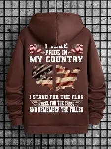 Men's American Flag Print Pocket Drawstring Hoodie, Regular Fit Casual Long Sleeve Hooded Sweatshirt for Spring & Fall, Fashion Men's Clothes for Daily Wear