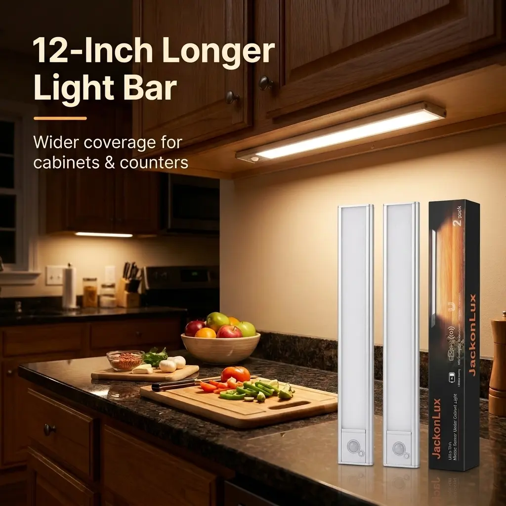 12-Inch Rechargeable Cabinet Light, Motion Sensor 3-Color Dimmable Magnetic Under Cabinet Lighting for Kitchen Counter & Pantry Shelf, 2/4/8 Pack