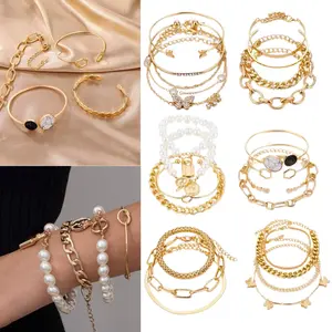 24pcs Gold Chain Bracelets Set for Women  Gold Plated Multiple Layered Bangle Adjustable Link Bracelet Anklet Fashion Accessories Jewelry Gift