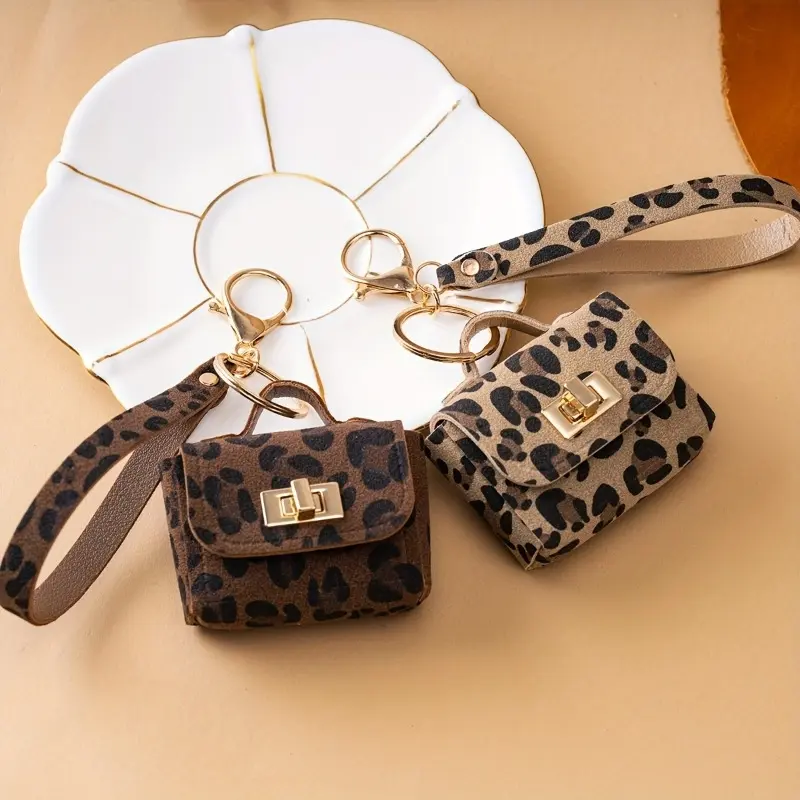 Small Leopard Print Bluetooth Earbud Pouch, Portable Earphone Storage Bag, Headphone Storage with Wrist Strap, Mini Coin Purse & AirPods Case