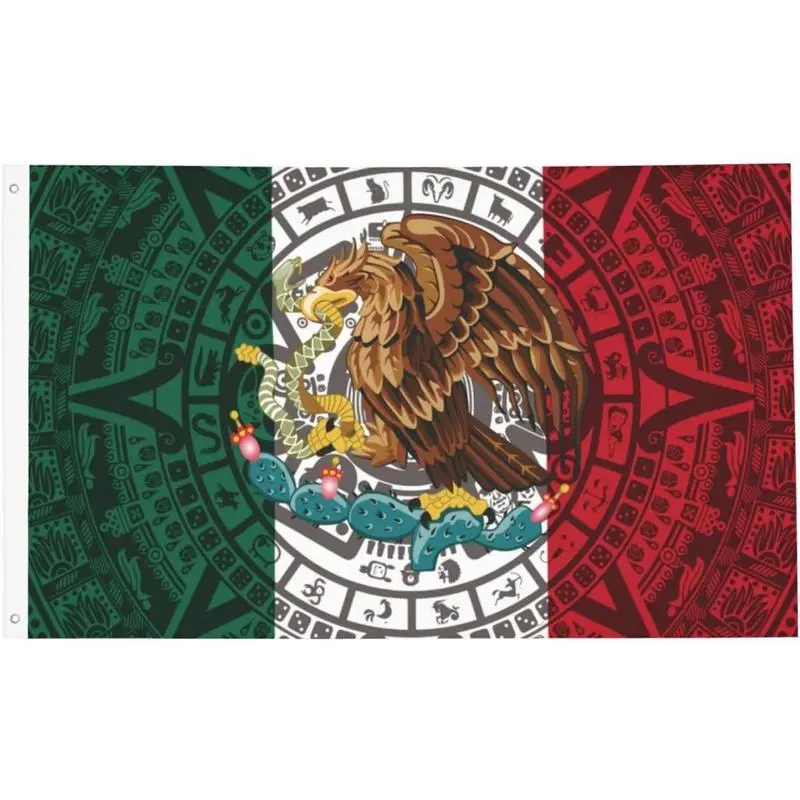 Mexican Flag  3x5Ft Outdoor/Indoor Durable Polyester Mexico Tapestry Vivid Color Fade Resistant Double-Sided with Brass Grommets Wall Green Decor Red