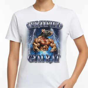 Certified Gym Rat Funny Vintage 90s Style T-Shirt - Unisex Retro Gym Graphic Tee - Pump Cover Rat Shirt - Gym Lovers Gift - Funny Gym Meme Graphic Top